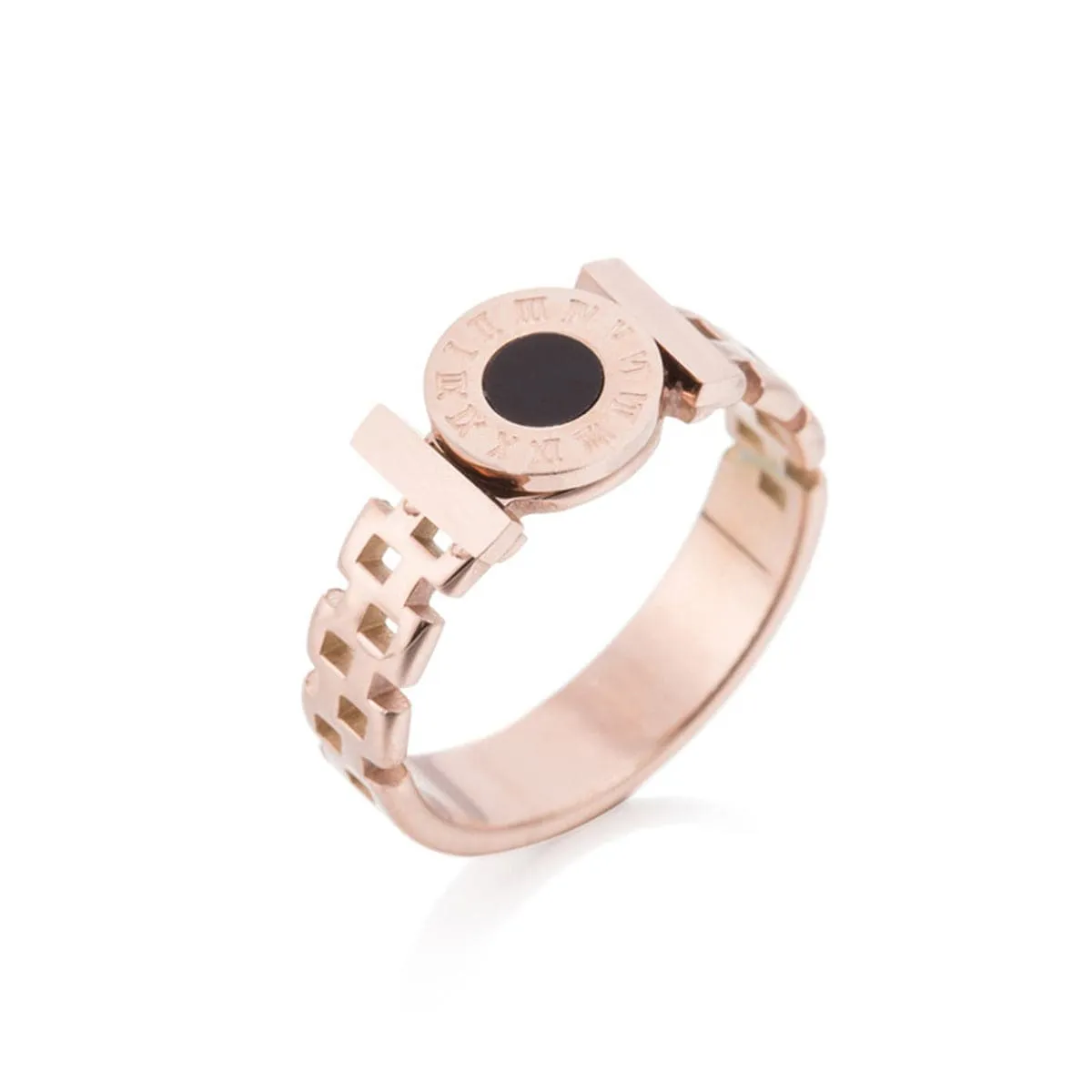 Black Shell & 18K Rose Gold-Plated Roman Numeral Great Wall Ring