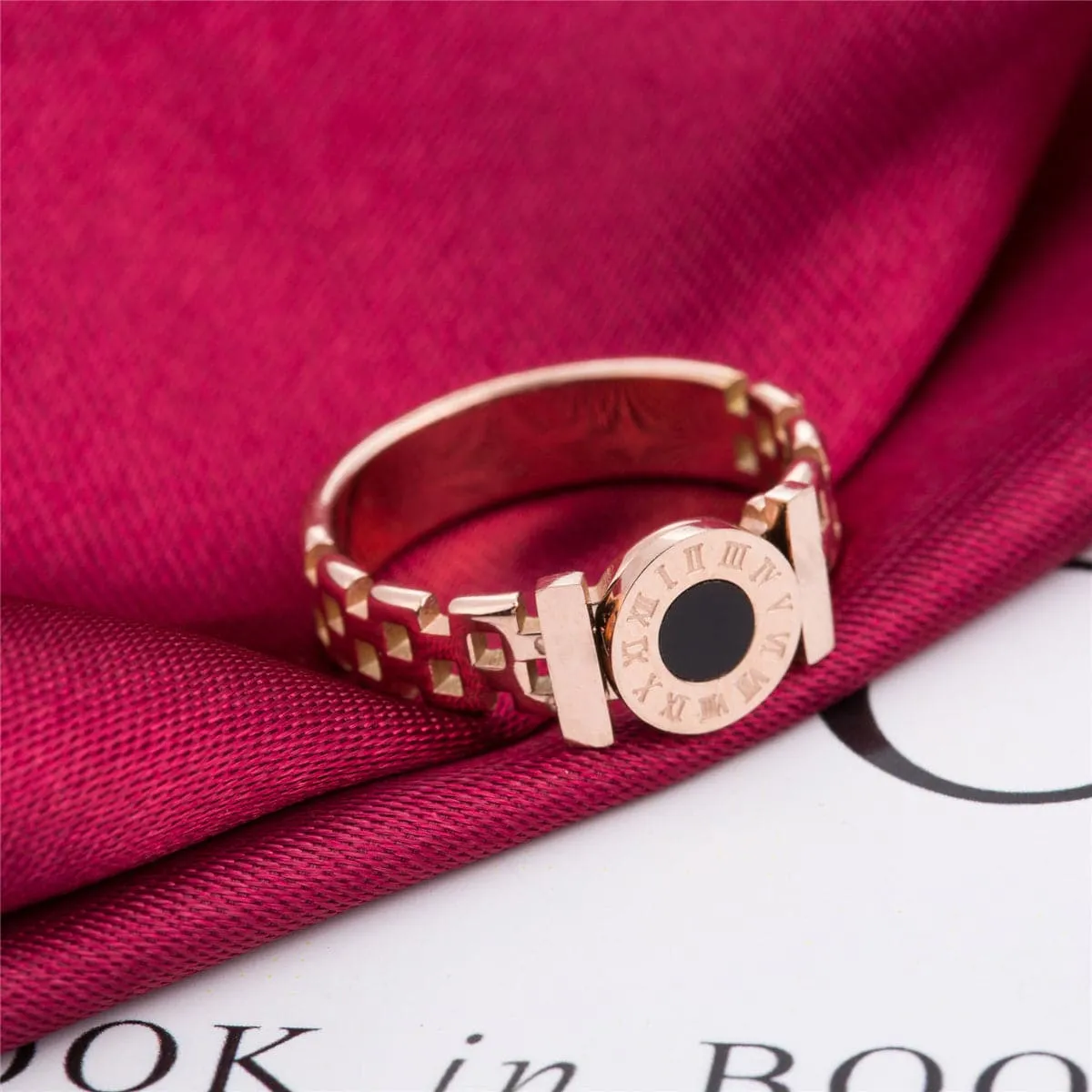Black Shell & 18K Rose Gold-Plated Roman Numeral Great Wall Ring