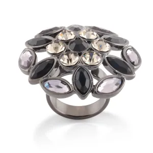 BLACK SMOKEY AND GREY CRYSTAL ADJUSTABLE RINGS #254GR5101 (1E10/7B3)