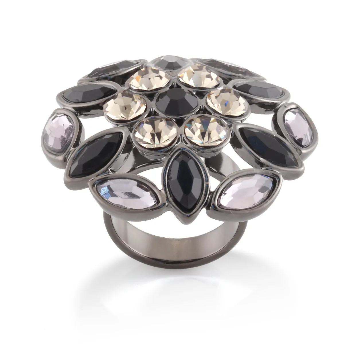 BLACK SMOKEY AND GREY CRYSTAL ADJUSTABLE RINGS #254GR5101 (1E10/7B3)