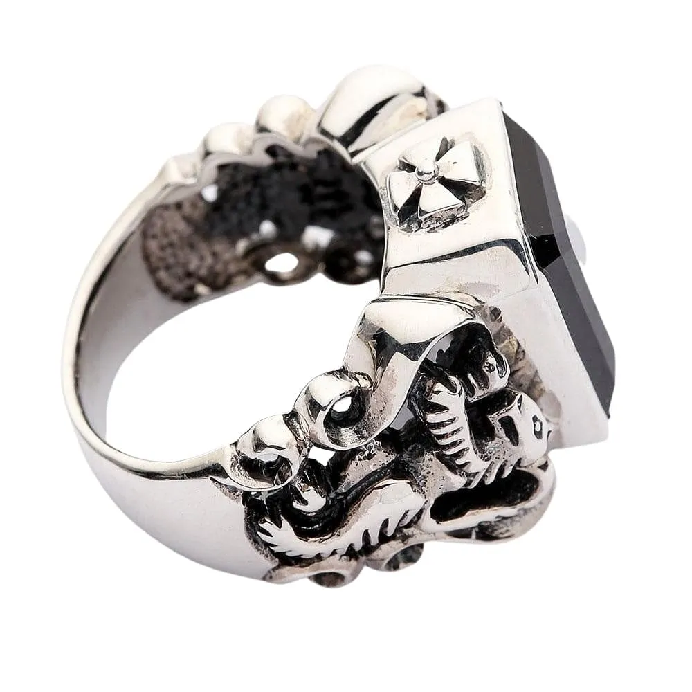Black Stone Scottish Rampant Lion Sterling Silver Men's Ring