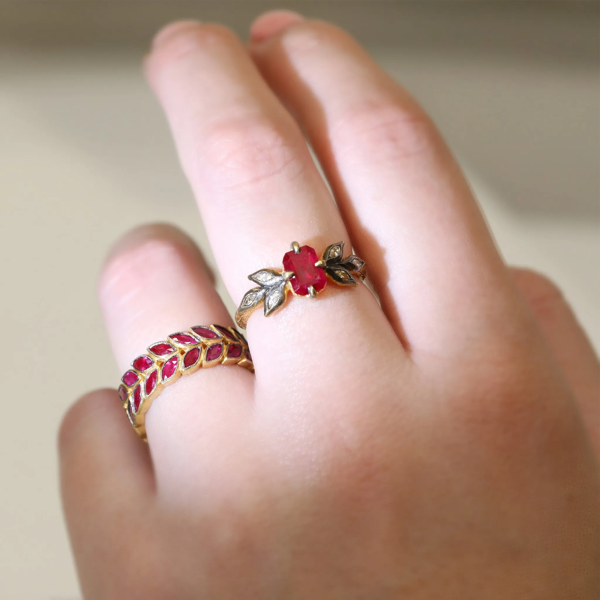 Blackened 22K Gold Ruby "Laurel" Ring