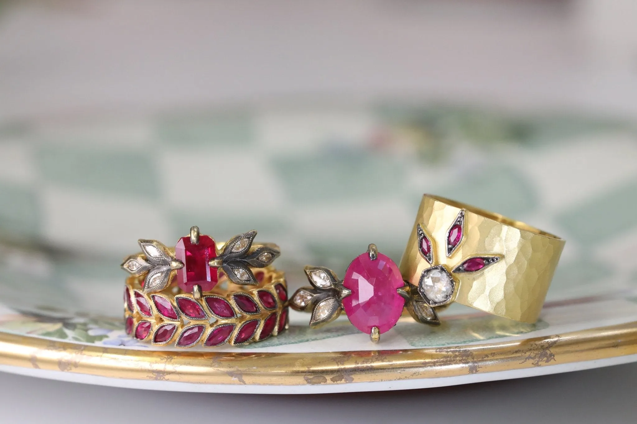 Blackened 22K Gold Ruby "Laurel" Ring