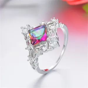 Blue & Pink Crystal Filigree Ring