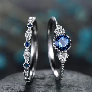 Blue Crystal & Cubic Zirconia Bezel Ring Set