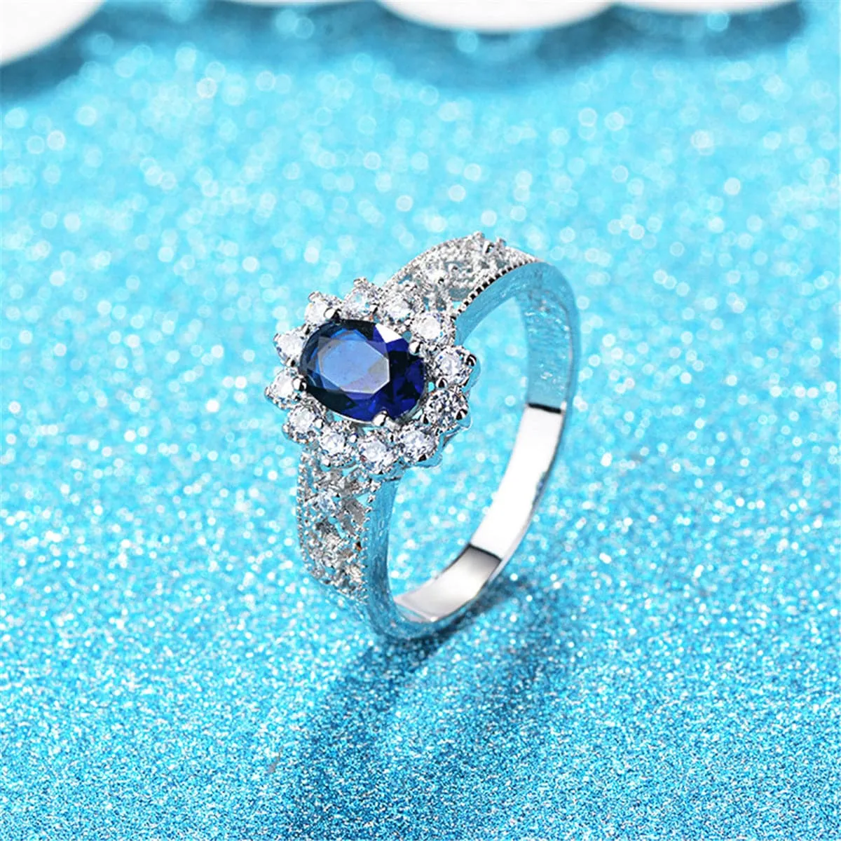 Blue Crystal & Cubic Zirconia Oval-Cut Promise Ring