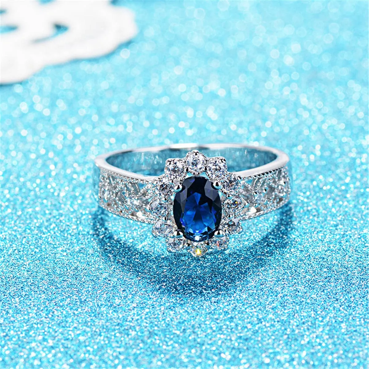 Blue Crystal & Cubic Zirconia Oval-Cut Promise Ring