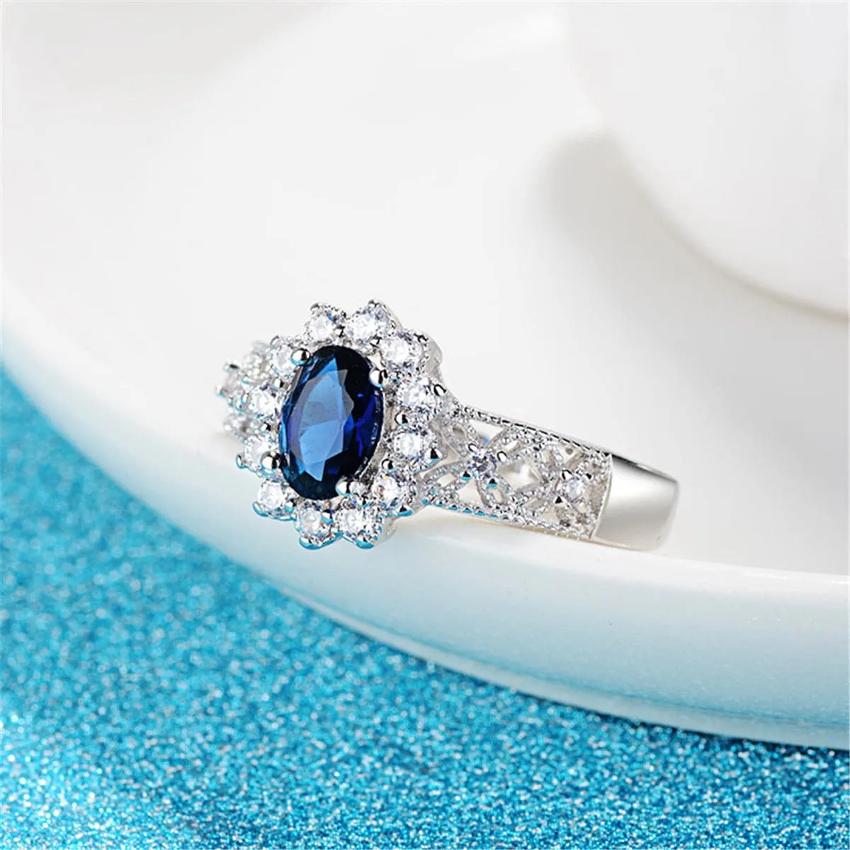 Blue Crystal & Cubic Zirconia Oval-Cut Promise Ring