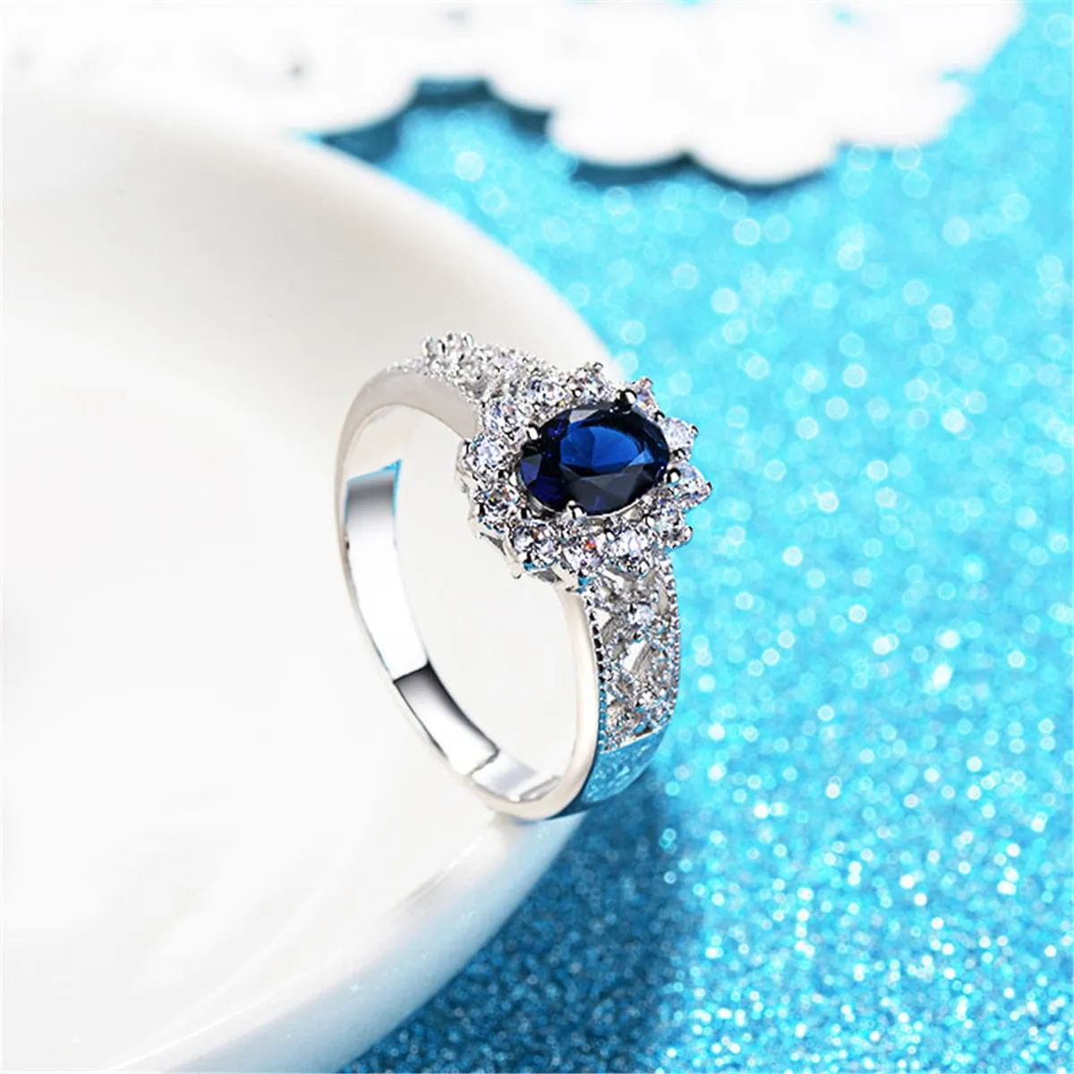 Blue Crystal & Cubic Zirconia Oval-Cut Promise Ring