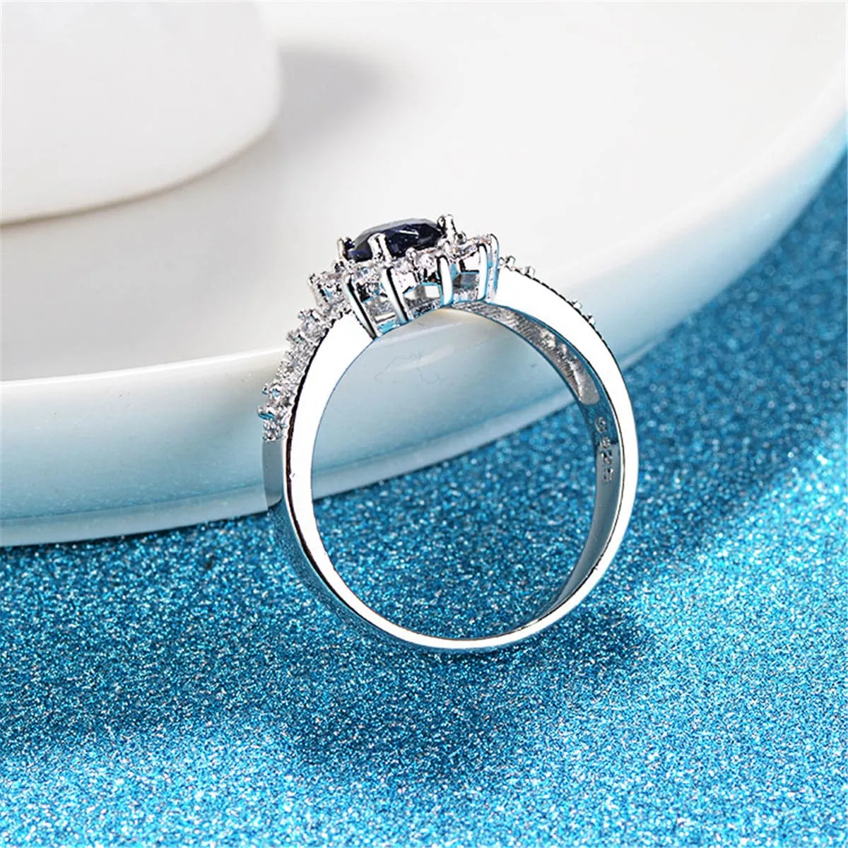 Blue Crystal & Cubic Zirconia Oval-Cut Promise Ring