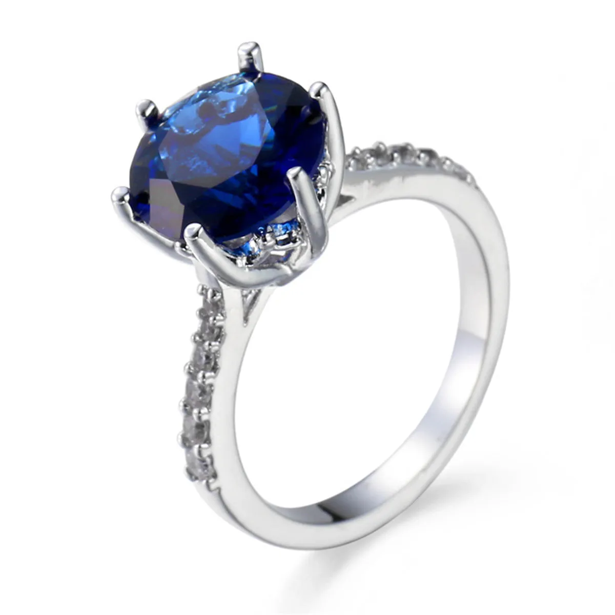 Blue Crystal & Cubic Zirconia Pavé Round-Cut Ring