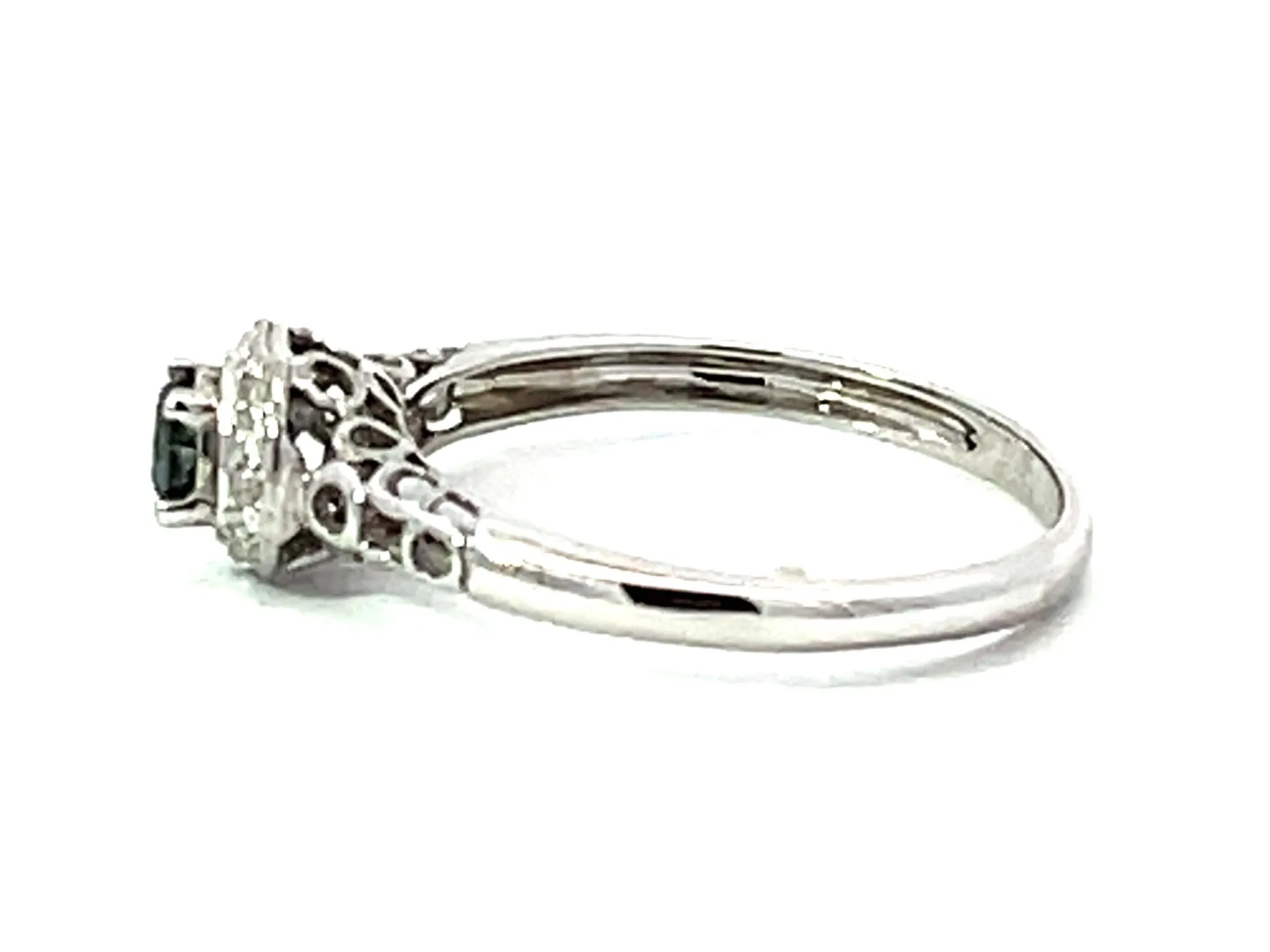 Blue Diamond Diamond Halo Ring Solid 14k White Gold