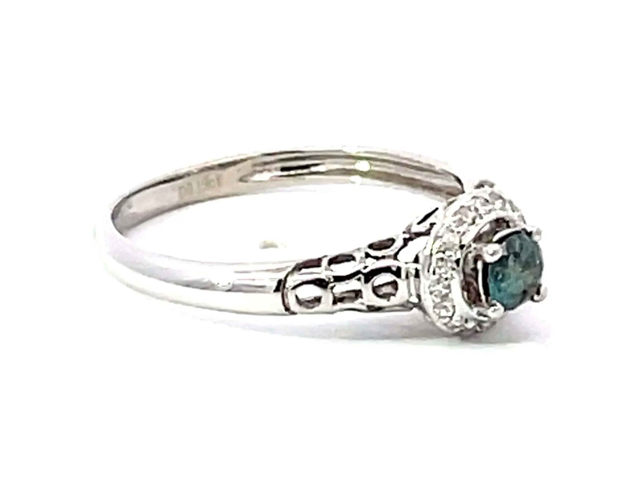 Blue Diamond Diamond Halo Ring Solid 14k White Gold