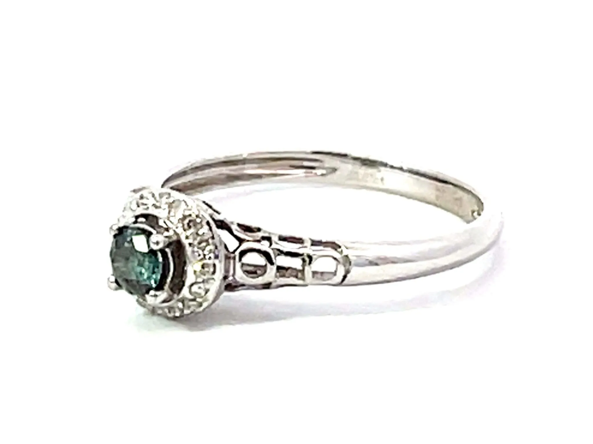 Blue Diamond Diamond Halo Ring Solid 14k White Gold