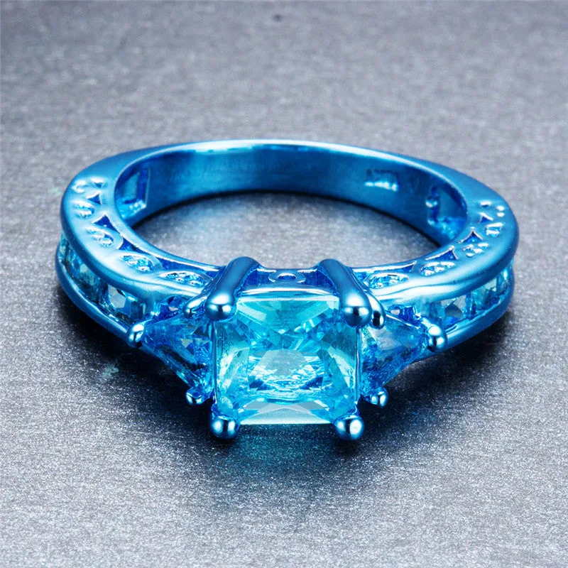 Blue Gold  Light Blue Aqua Zircon Ring