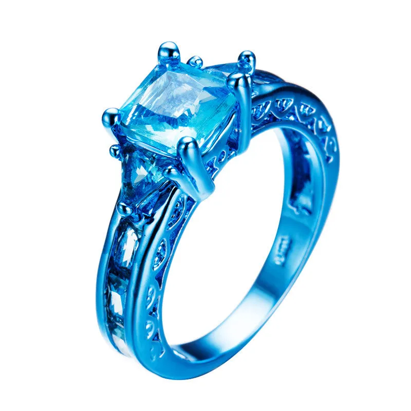 Blue Gold  Light Blue Aqua Zircon Ring