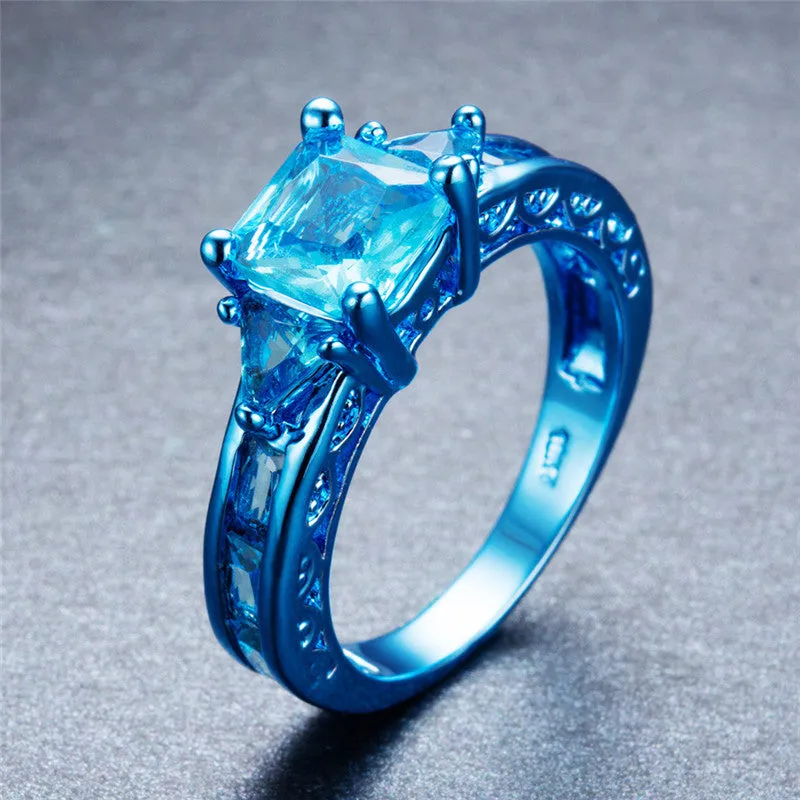 Blue Gold  Light Blue Aqua Zircon Ring