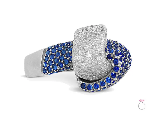 Blue Sapphire & Diamond Knot Ring 2.00ct Pave' set in 18K