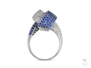 Blue Sapphire & Diamond Knot Ring 2.00ct Pave' set in 18K