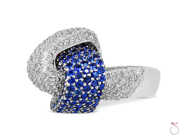 Blue Sapphire & Diamond Knot Ring 2.00ct Pave' set in 18K