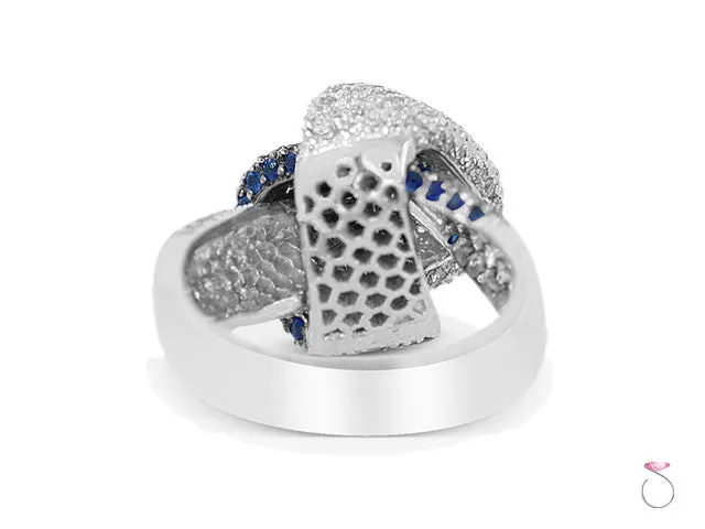 Blue Sapphire & Diamond Knot Ring 2.00ct Pave' set in 18K