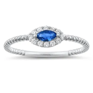 Blue Sapphire CZ Marquise Halo Ring New 925 Sterling Silver Rope Band Sizes 5-10