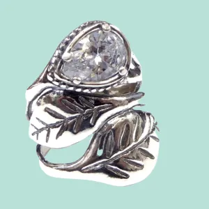 Bluenoemi - Sterling silver ring for woman Leaf Design set with CZ zircon