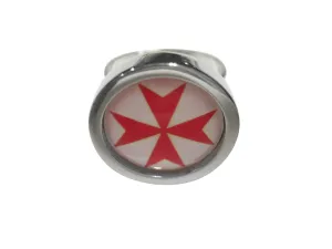 Bordered Red Maltese Cross Adjustable Size Fashion Ring