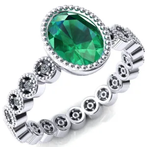 Borea Oval Emerald Milgrain Bezel Full Eternity Diamond Accent Ring