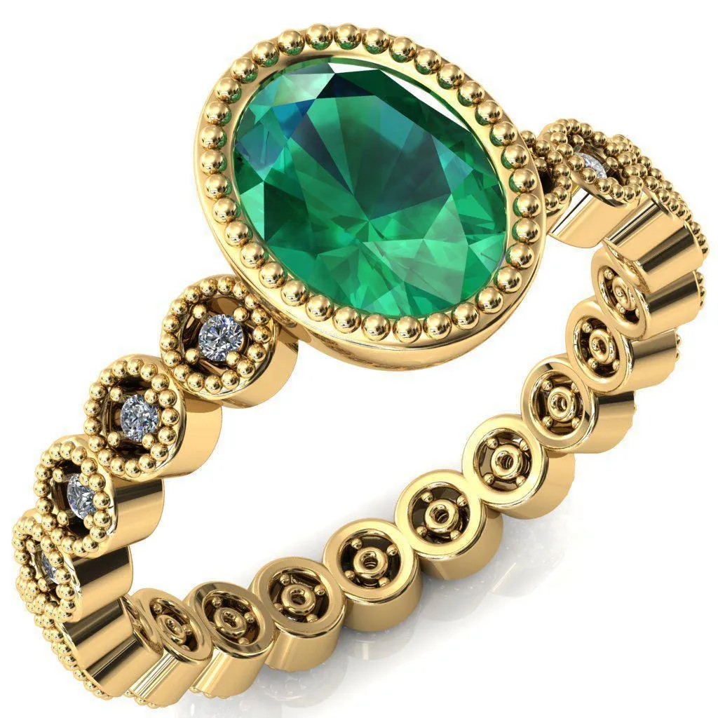 Borea Oval Emerald Milgrain Bezel Full Eternity Diamond Accent Ring