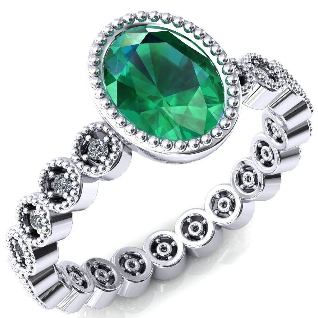 Borea Oval Emerald Milgrain Bezel Full Eternity Diamond Accent Ring