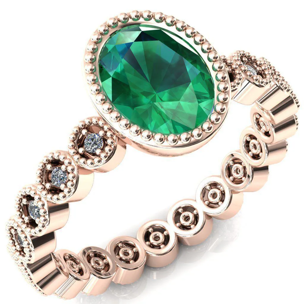 Borea Oval Emerald Milgrain Bezel Full Eternity Diamond Accent Ring