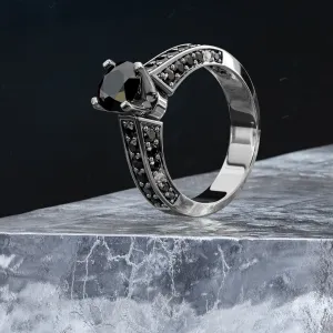 Bow-Tie Art Deco Natural Black & White Round Diamond Ring