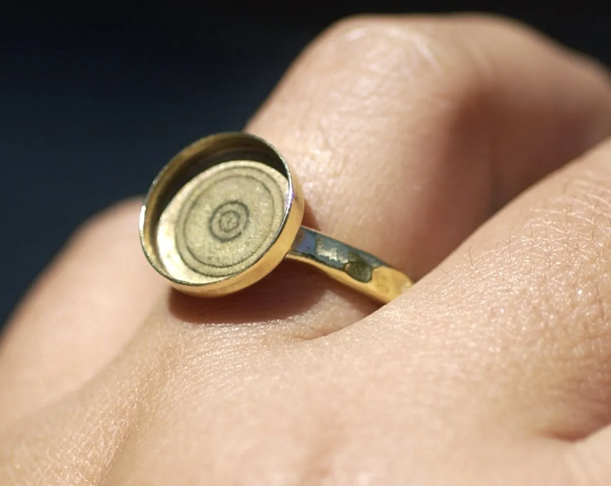 Brass Ring Hammered with Round with Bezel Handmade for Resin Gluing or Setting - Size 6