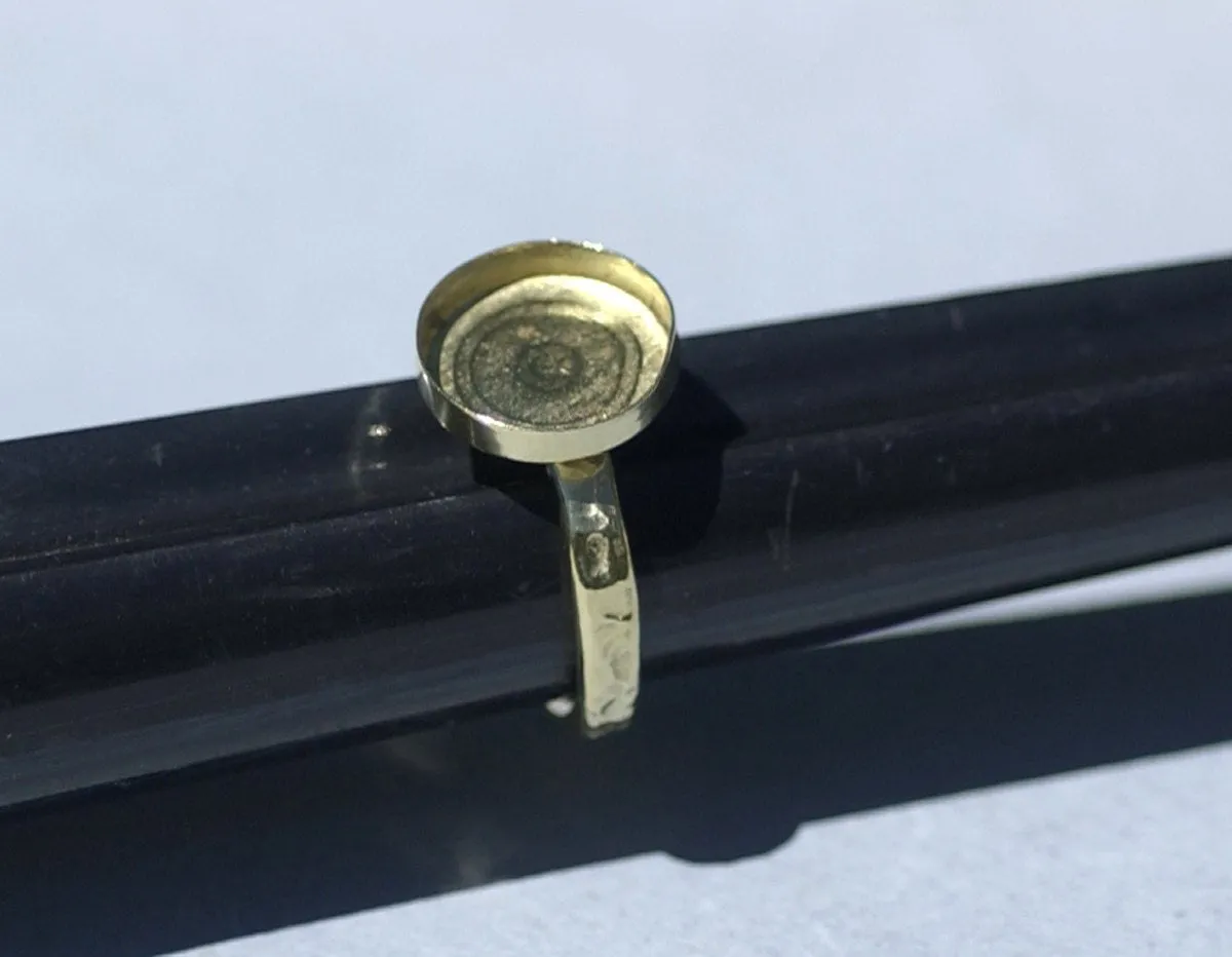 Brass Ring Hammered with Round with Bezel Handmade for Resin Gluing or Setting - Size 6