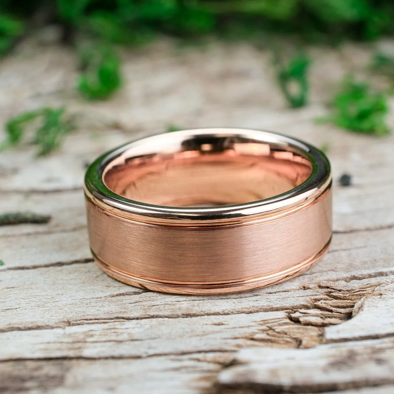 Brushed Rose Gold Band / High Polished Walls - 8mm