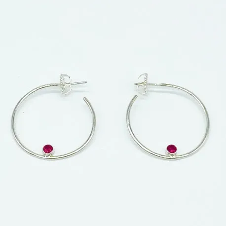 CA Mary Catherine Silver (Rhodium) white gold plated and CZ Ruby Red Diamond Cut Hoop Earrings