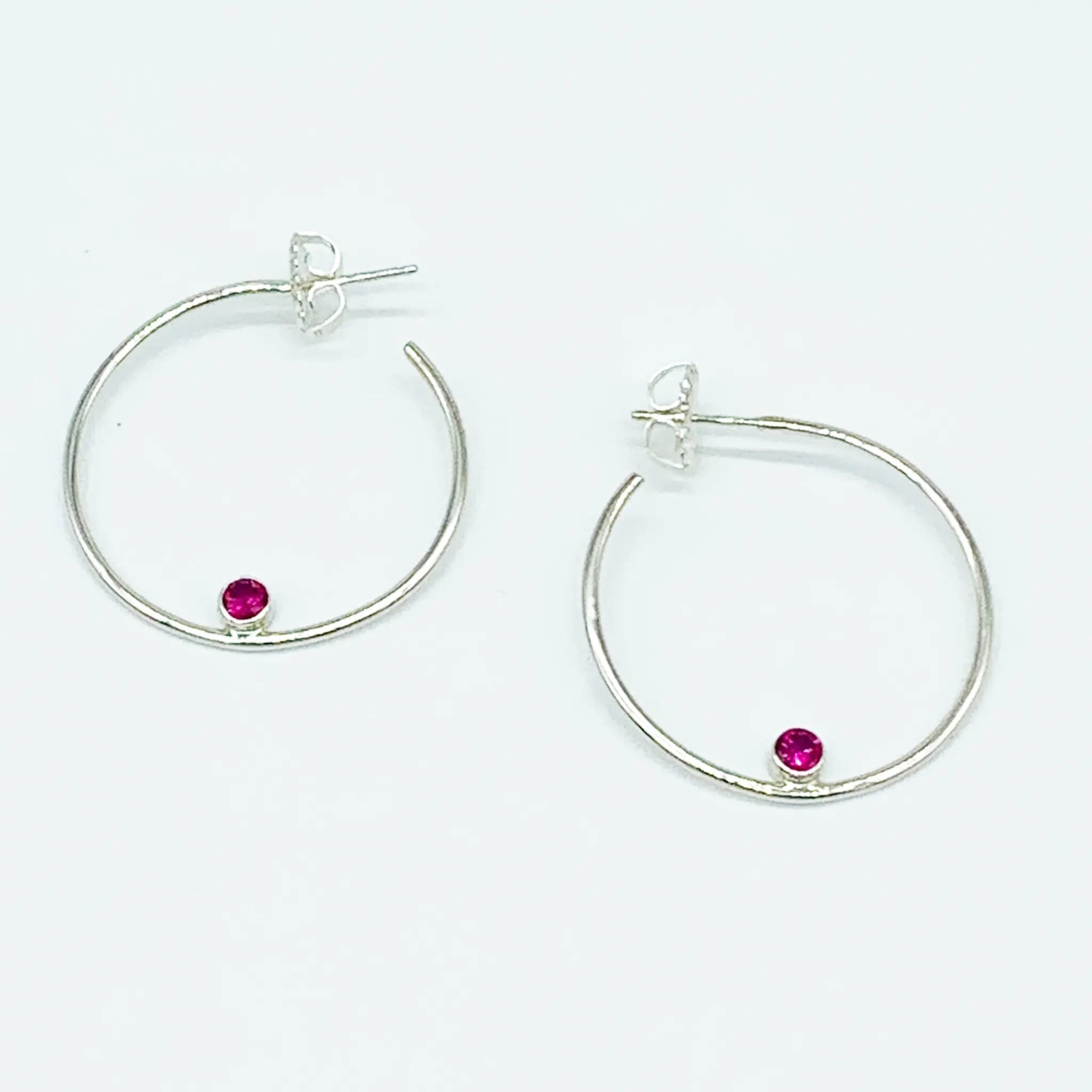 CA Mary Catherine Silver (Rhodium) white gold plated and CZ Ruby Red Diamond Cut Hoop Earrings