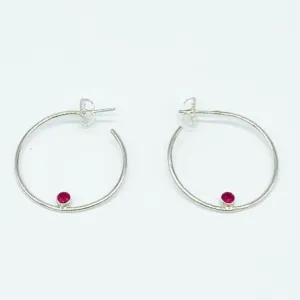 CA Mary Catherine Silver (Rhodium) white gold plated and CZ Ruby Red Diamond Cut Hoop Earrings