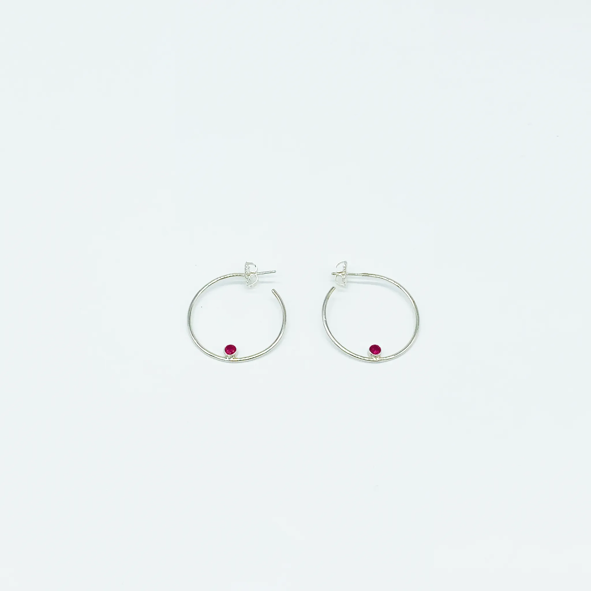 CA Mary Catherine Silver (Rhodium) white gold plated and CZ Ruby Red Diamond Cut Hoop Earrings