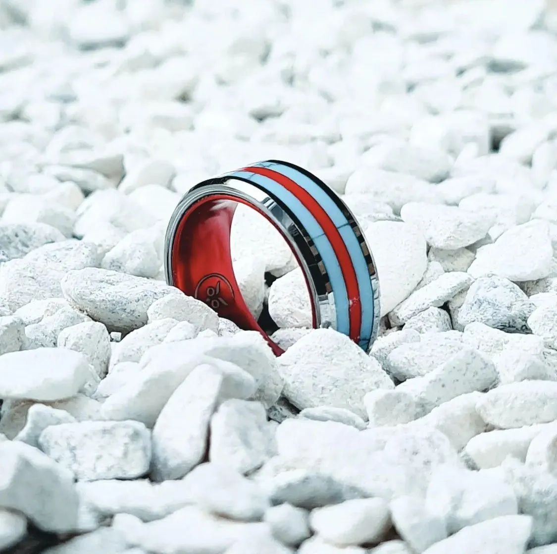 Captain America - Turquoise & Red Resin Men's Tungsten Ring