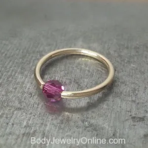 Captive Bead Ring made with 4mm Hot PURPLE AB Swarovski Crystal - 14 ga Hoop - 14k Gold (Y, W, or R), Sterling Silver, or Platinum