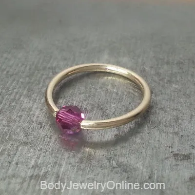 Captive Bead Ring made with 4mm Hot PURPLE AB Swarovski Crystal - 14 ga Hoop - 14k Gold (Y, W, or R), Sterling Silver, or Platinum