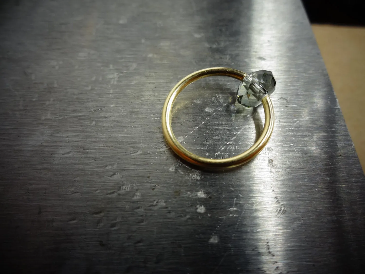 Captive Bead Ring made with GRAY Swarovski Crystal - 16 ga Hoop - 14k Gold (Y, W, or R), Sterling Silver, or Platinum
