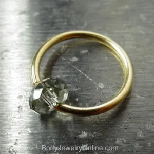 Captive Bead Ring made with GRAY Swarovski Crystal - 16 ga Hoop - 14k Gold (Y, W, or R), Sterling Silver, or Platinum