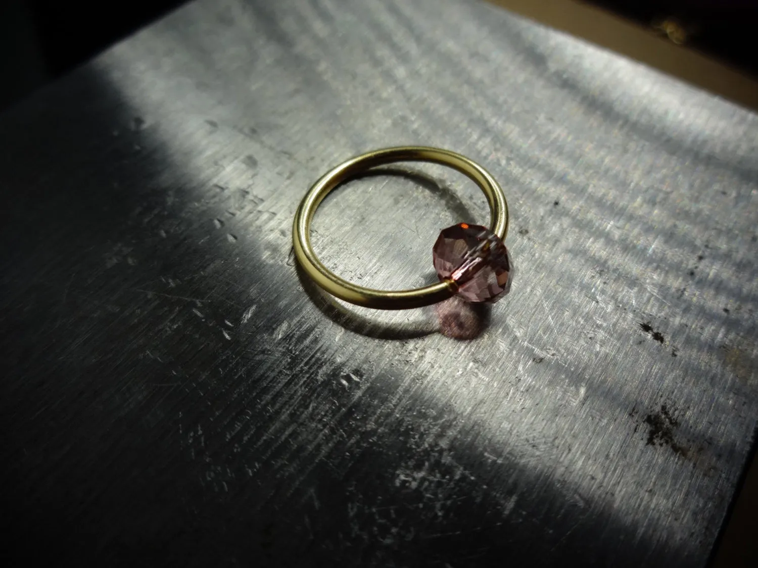 Captive Bead Ring made with LAVENDER Swarovski Crystal - 14 ga Hoop - 14k Gold (Y, W, or R), Sterling Silver, or Platinum