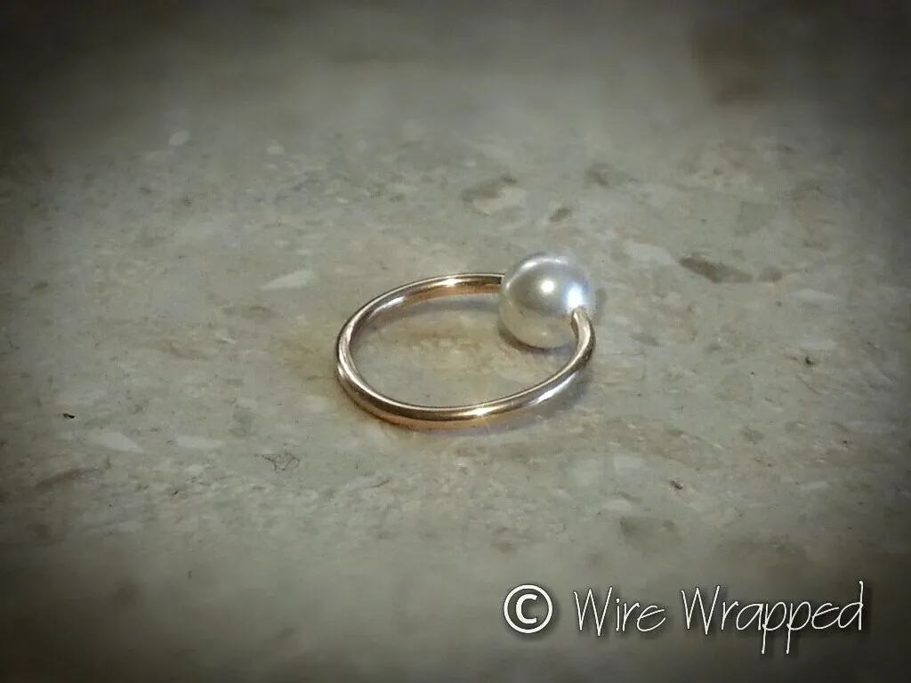 Captive Bead Ring w/ Swarovski Crystal Pearl - 16 ga Hoop - 14k Gold (Y, W, or R), Sterling Silver, or Platinum