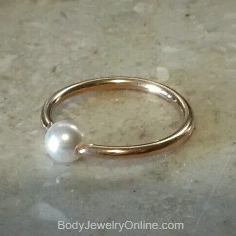 Captive Bead Ring w/ Swarovski S Pearl - 16 ga Hoop - 14k Gold (Y, W, or R), Sterling Silver, or Platinum