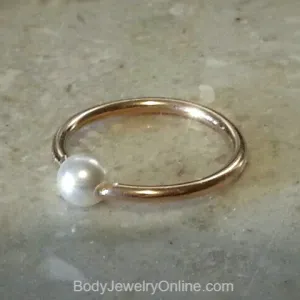 Captive Bead Ring w/ Swarovski S Pearl - 16 ga Hoop - 14k Gold (Y, W, or R), Sterling Silver, or Platinum