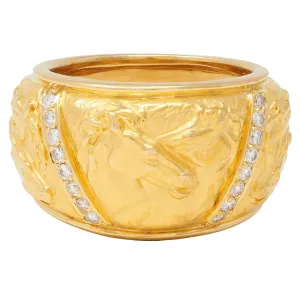 Carrera y Carrera 1990's Diamond 18 Karat Yellow Gold Repoussé Horse Vintage Band Ring